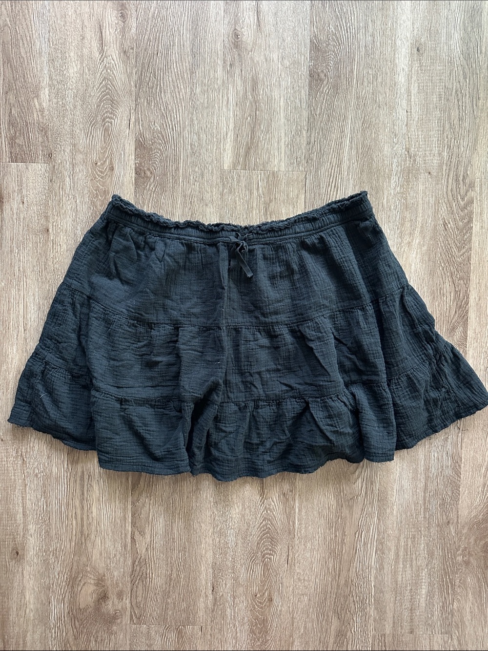 Aerie Tiered Ruffled Mini Skirt Black XXL Cotton Summer